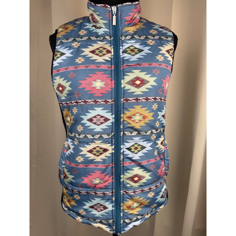 Boho Southwestern Aztec Puffer Vest‎ Women S Westerncore Coastal Cowgirl Blue